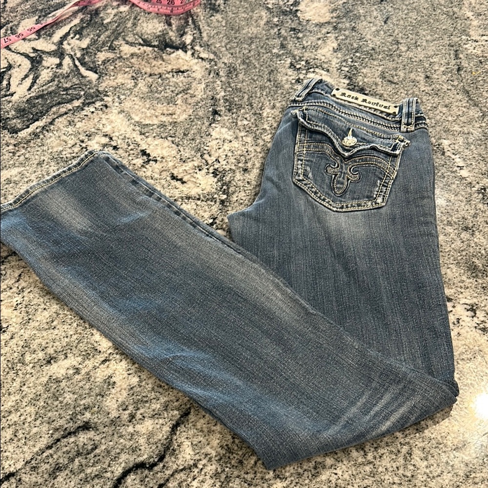 Rock Revival Washed Blue Bootcut Jeans with Embroidered Back Pockets